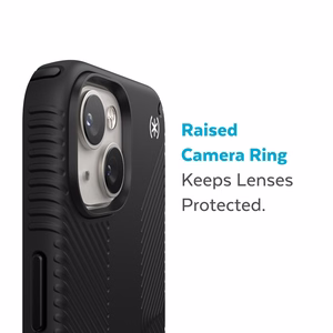 Speck Presidio2 Grip MagSafe vāciņš ierīcei iPhone 14 Plus, ar neslīdošu satvērienu, “Black / Black / White” krāsu kombinācija