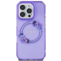Guess IML Ziedu vainaga Magnētiskais viedtālruņa apvalks iPhone 16 Pro - violetains