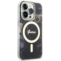 Guess GUHMP14XHTMRSK iPhone 14 Pro Max 6.7" melns cietais apvalks Golden Marble Magnētiskais