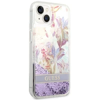 Guess GUHCP14MLFLSU iPhone 14 Plus 6.7 "violets/violets cietais apvalks Flower Liquid Glitter