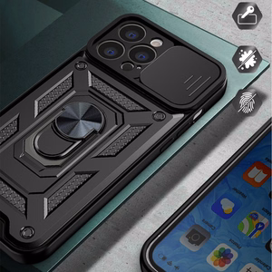 Hybrid Armor Camshield viedtālruņa apvalks iPhone 14 Pro Max bruņu apvalks ar kameras vāciņu zils