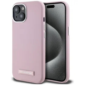 Karl Lagerfeld FW Metal Plate Magnētiskais iPhone 15 viedtālruņa apvalks - rozā