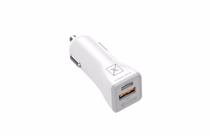 Auto lādētājs MX KAPPA 18W PD+QC, USB-A+C + Type-C/Lightning kabelis 20W PD balts