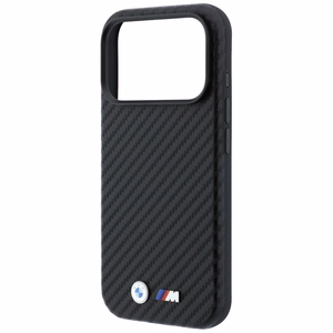 BMW aizsargvāciņš ierīcei iPhone 18 Pro Max / 17 Pro Max: (Carbon Metal Logo), saderīgs ar MagSafe, krāsa – melna