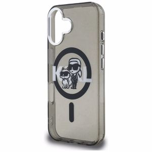 Karl Lagerfeld IML Glitter Karl & Choupette Sketch Logo MagSafe maciņš iPhone 16 - melns