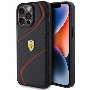 Ferrari Twist Metal Logo maciņš iPhone 15 Pro Max melns