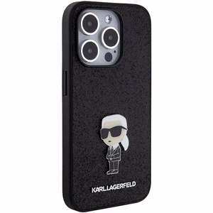 Karl Lagerfeld Glitter Ikonik Logo metāla logotipa maciņš iPhone 15 Pro Max melns
