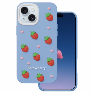 Zemeņu maciņš iPhone 13 / 14 / 15 6,1" zils