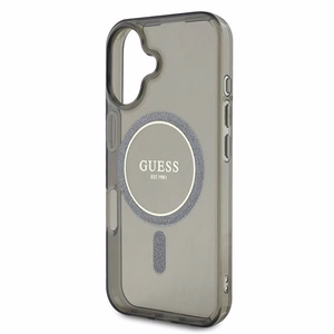 Guess IML Mirdzošs aplis MagSafe apvalks iPhone 16 - melns