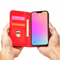 Magnētiskā kartes viedtālruņa apvalks iPhone 14 Pro Max atverams apvalks maks ar statīvu sarkana