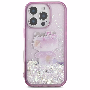 Hello Kitty Liquid Glitter 50. gadadienas ballītes viedtālruņa apvalks iPhone 16 Pro Max - violets