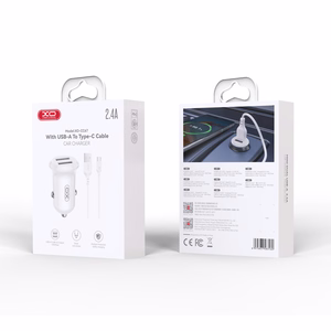 XO automašīnas lādētājs CC67 12W 2x USB, melns + USB - USB-C kabelis