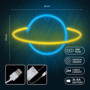 Neon LED Light SATURN dzeltens zils Bat + USB FLNE11 Forever Light