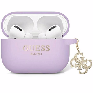 Guess GUAP2LECG4U apvalks AirPods Pro 2 vāciņam - violeta šķidrā silikona mirdzošā trijstūra piekariņš