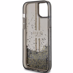 Guess Liquid Glitter Gold Stripes viedtālruņa apvalks iPhone 15 Plus / 14 Plus - melns