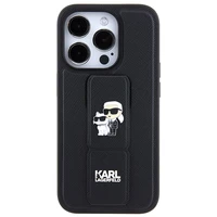 Karl Lagerfeld Gripstand Saffiano Karl&Choupette Pins viedtālruņa apvalks iPhone 13 Pro / 13 - melns