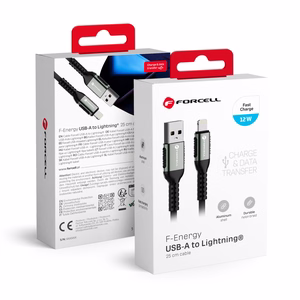 FORCELL F-ENERGY C257 kabelis USB A uz Lightning 2,4A 12W Cafule 0,25 m melns