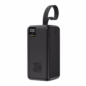 Wozinsky W8-B 50000mAh 30W ārējais akumulators, 2xUSB-A, 2xUSB-C, USB micro, ar lukturīti, melns