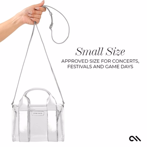 Case-Mate Micro Tote Bag water-resistant shoulder bag, Silver Chrome / Clear