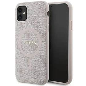 Guess GUHMN61G4GFRP iPhone 11 6.1" / Xr rozā/rozā cietais apvalks 4G kolekcija ādas metāla logotips Magnētiskais