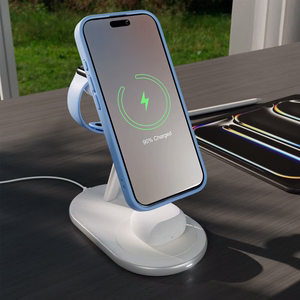 Puro Mag Station Qi2 3-in-1 bezvadu lādētājs, savietojams ar MagSafe - balts
