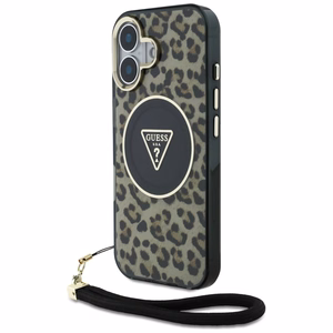 Guess HC IML leoparda trīsstūra auklas siksna MagSafe iPhone 16 apvalks - brūns