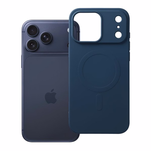 Silikona Mag Cover maciņš modelim iPhone 17 Pro Max / 18 Pro Max, saderīgs ar MagSafe ar lielu kameras izgriezumu – tumši zils