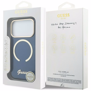 Guess IML Script Metal MagSafe чехол для iPhone 17 Pro синий