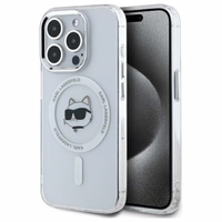 Karl Lagerfeld IML Metāla Choupette galva MagSafe apvalks iPhone 15 Pro - balts