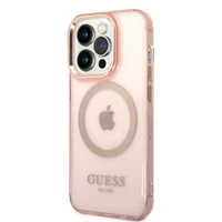Guess GUHMP14LHTCMP iPhone 14 Pro 6.1" rozā/rozā cietais apvalks Zelta kontūra Caurspīdīgs Magnētiskais