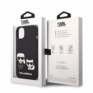 Karl Lagerfeld KLHMP14MSSKCK iPhone 14 Plus 6.7 "cietais viedtālruņa apvalks melns / melns šķidrais silikona Karl & Choupette MagSafe