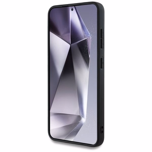 Guess ādas 4G ziedu raksta metāla klasiskais logotips magnētiskais viedtālruņa apvalks Samsung Galaxy S25 - melns