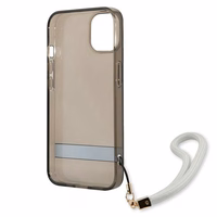 Guess GUHCP13SHTSGSK iPhone 13 mini 5.4" melns/melns cietais viedtālruņa apvalks ar caurspīdīgu dizainu Stap