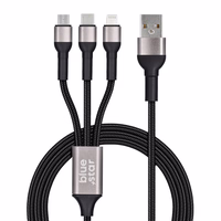 Kabelis (m) BLUE STAR pintas 2,4A 3in1 USB A uz Lightning / Micro USB / Type C TFK-DC-010 1,2 m - melns