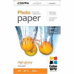 ColorWay PG230020A4 – glancēts fotopapīrs, 230 g/m², A4, 20 loksnes