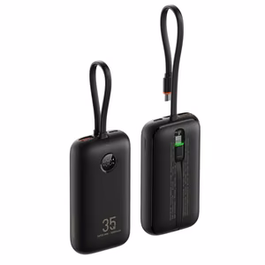 Внешний аккумулятор Veger K1 (W1188) PD QC3.0 35W 10000 mAh со встроенными кабелями Type C / Lightning чёрный