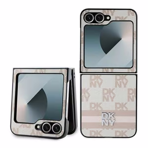 DKNY Checkered Pattern Printed Stripes Viedtālruņa apvalks Samsung Galaxy Z Flip 6 - rozā