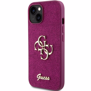 Guess Glitter Script Big 4G maciņš iPhone 15 - violets