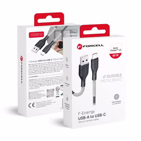 FORCELL F-ENERGY Carbon CB-02A kabelis USB A uz Type C QC4.0 5A 60W 1 m melns