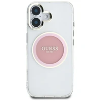Guess IML Metal Colored Circle Classic Logo Magnētiskais viedtālruņa apvalks iPhone 16 - rozā