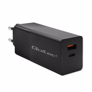 Qoltec 52382 GaN POWER PRO lādētājs | 1xUSB type C | 1xUSB A | 100W | 5-20V | 1.5-5A | PD | melns