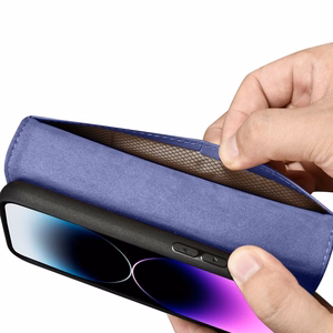 iCarer Viedtālruņa apvalks 2in1 no ādas ar atlokāmu vāciņu Anti-RFID gaiši violets iPhone 14 Pro (WMI14220726-LP)