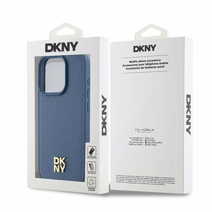 DKNY Ādas monogrammas raksta metāla logotips Magnētiskais viedtālruņa apvalks iPhone 15 Pro - zila