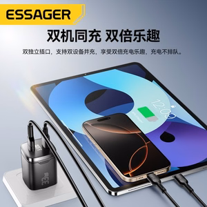 Lādētājs Essager Display melns 33W (2xPD) ar LED displeju