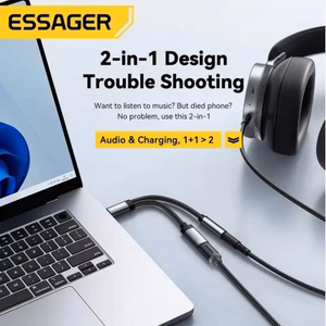Adapteris Essager Dual String2 melns (In: Male Type-C / Out: Female 2xType-C)