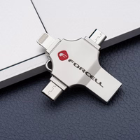 FORCELL F-DATA USB zibatmiņa Metal Quad 32GB USB3.2 Gen 1 (USB A / Type C / Lightning / Micro USB) sudraba