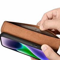 iCarer Viedtālruņa apvalks 2in1 no ādas ar atlokāmu vāciņu Anti-RFID brūns iPhone 14 (WMI14220725-BN)