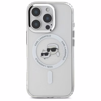 Karl Lagerfeld IML Metal Karl&Choupette Head magnētiskais viedtālruņa apvalks iPhone 16 Pro - balts
