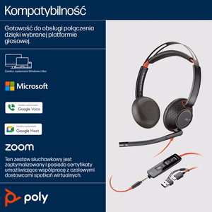 POLY Blackwire C5220 USB-C austiņas +iebūvētais kabelis