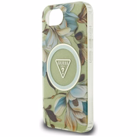 Guess IML Metal Glitter Flowers Triangle magnētiskais viedtālruņa apvalks iPhone 16e - zaļš
